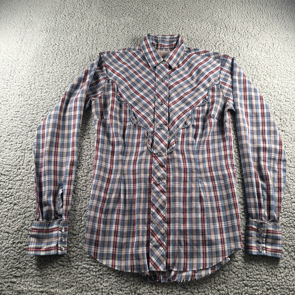 Vtg H Bar C Ranchwear Womens 32 Cowgirl‎ Western Snap Shirt Plaid Long Tail USA